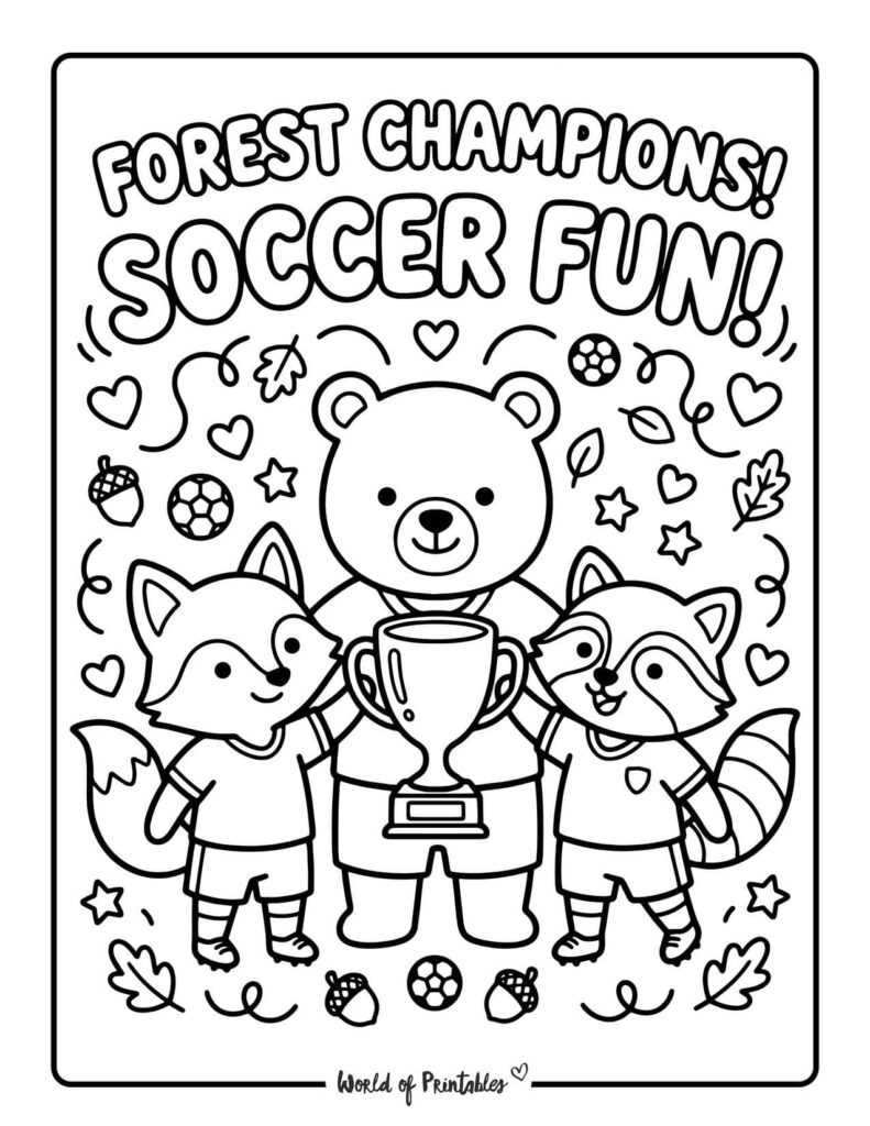 Kid Holding A Soccer Trophy Coloring Page