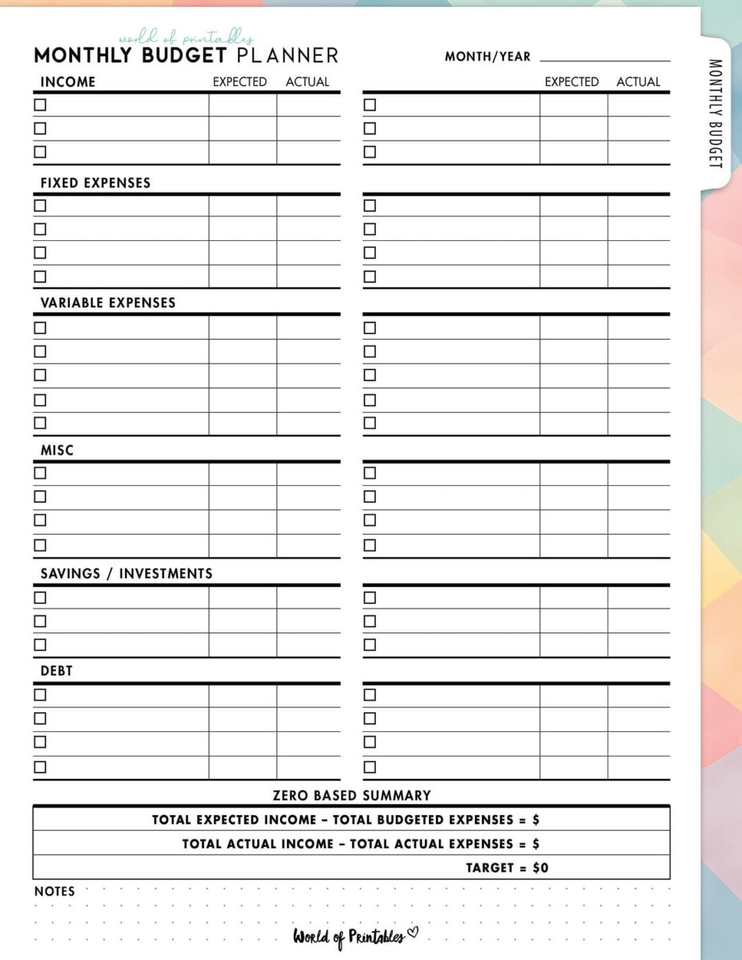 Free Monthly Budget Planner Printable - World of Printables