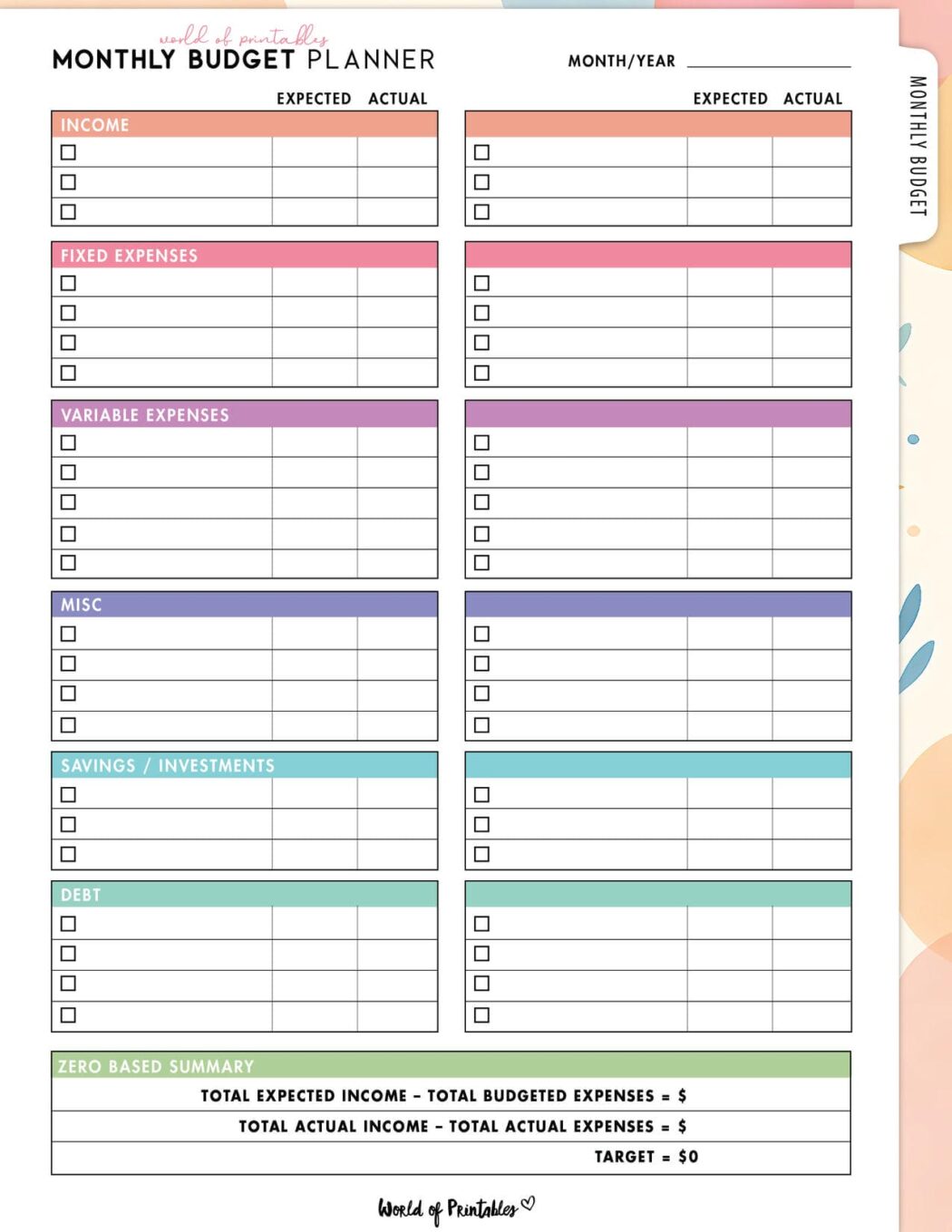 Free Monthly Budget Planner Printable - World of Printables