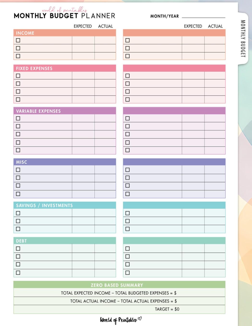 Free Monthly Budget Planner Printable - World of Printables