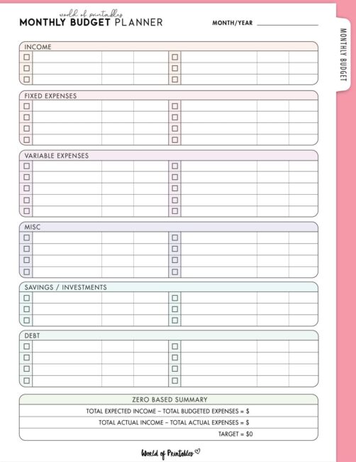 Free Monthly Budget Planner Printable - World of Printables