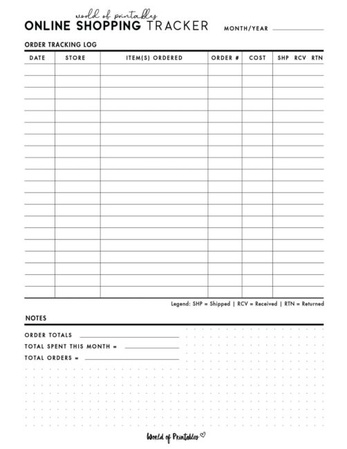 Free Online Shopping Tracker Printable - World of Printables