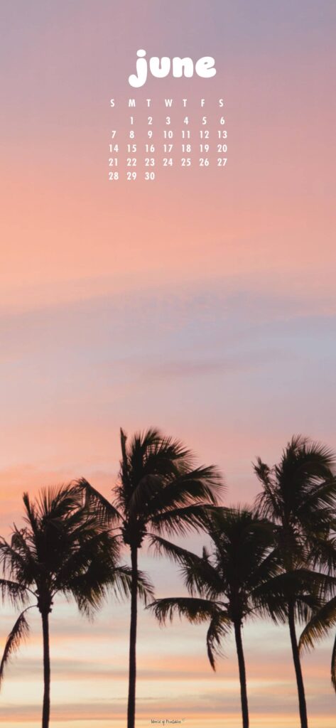 Palm Trees June Calendar Phone Wallpaper