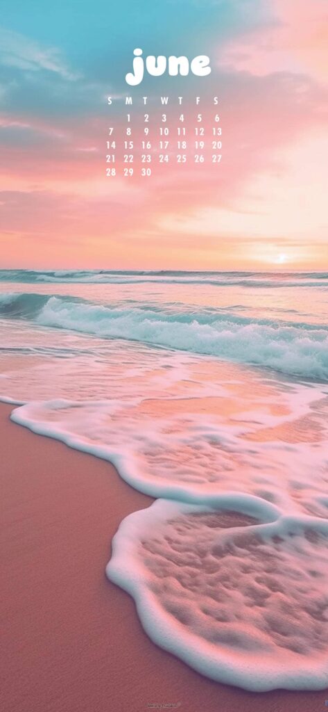 Pastel Beach June Calendar Phone Wallpaper