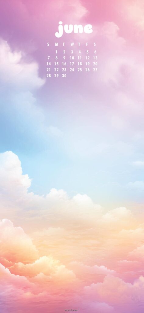 Pastel Clouds June Calendar Phone Wallpaper
