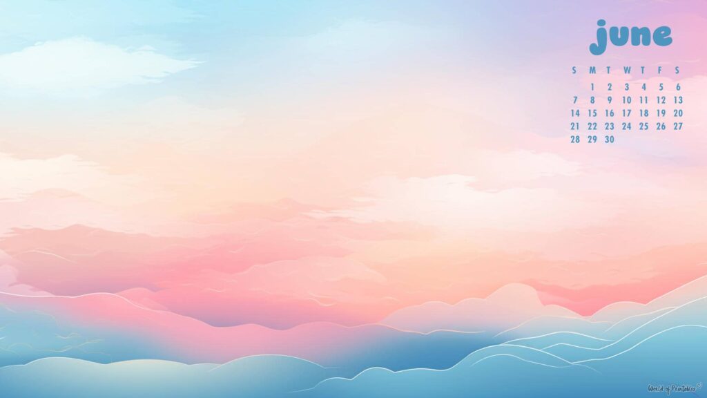 Pastel Clouds June Calendar Wallpaper For Desktop