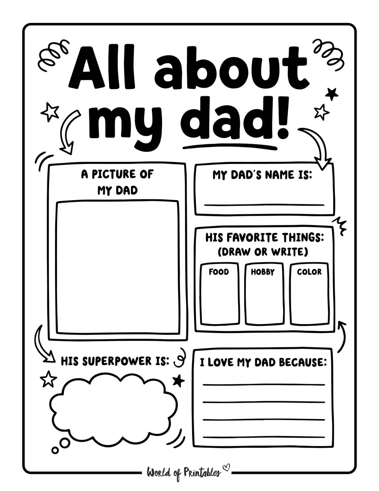 Free Printable All About My Dad Worksheet For Father’s Day - World of ...