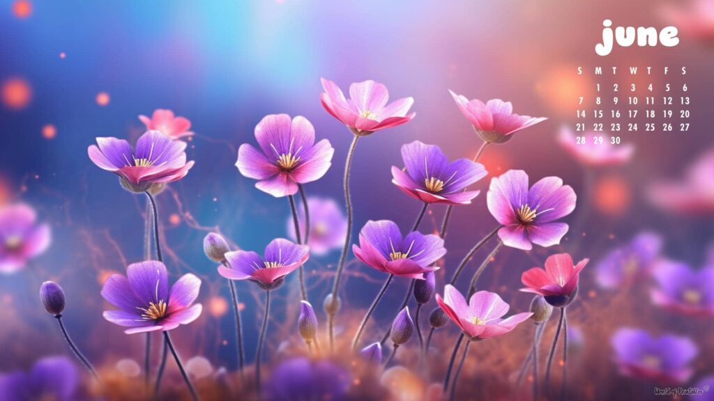 Purple Flowers June Calendar Wallpaper For Desktop
