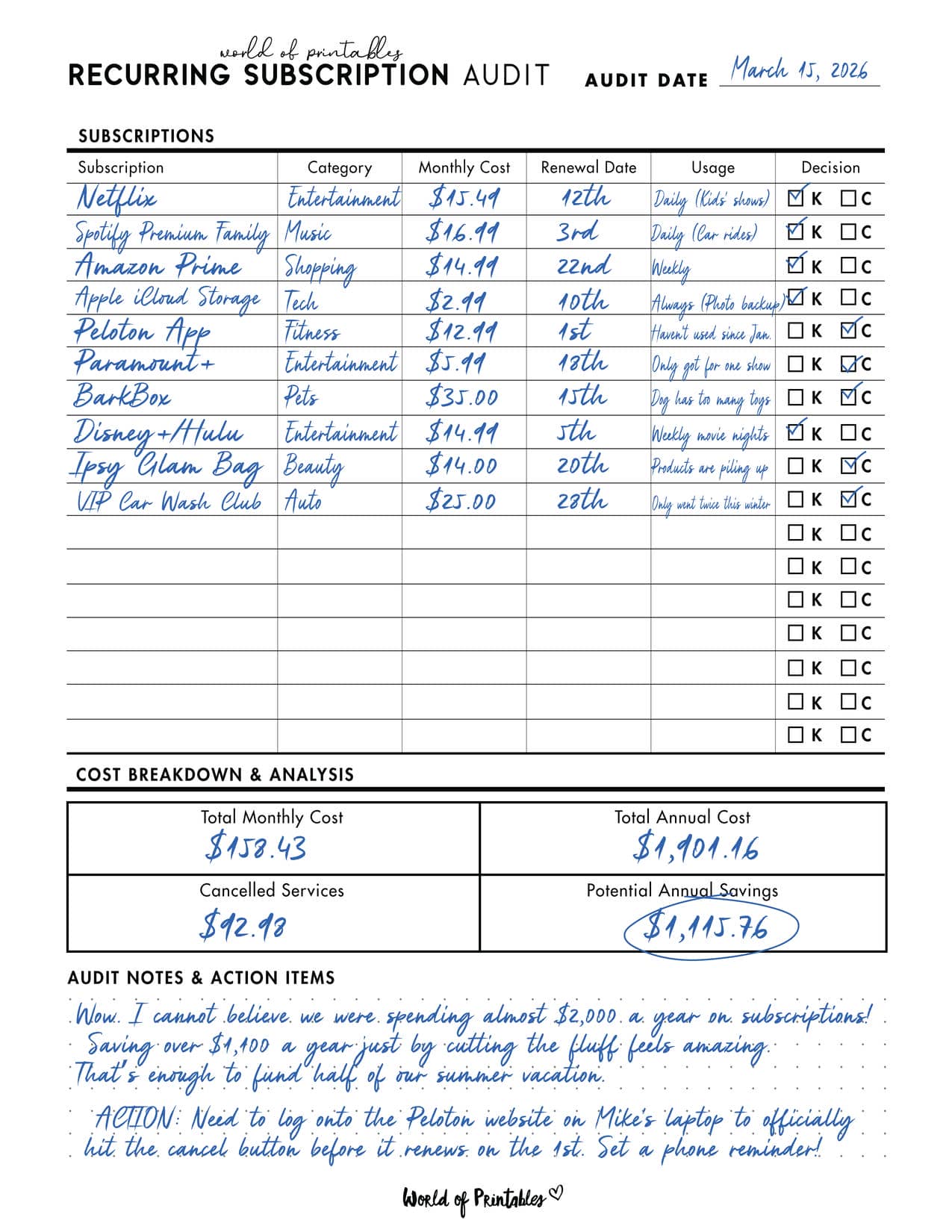 Recurring Subscription Audit Example
