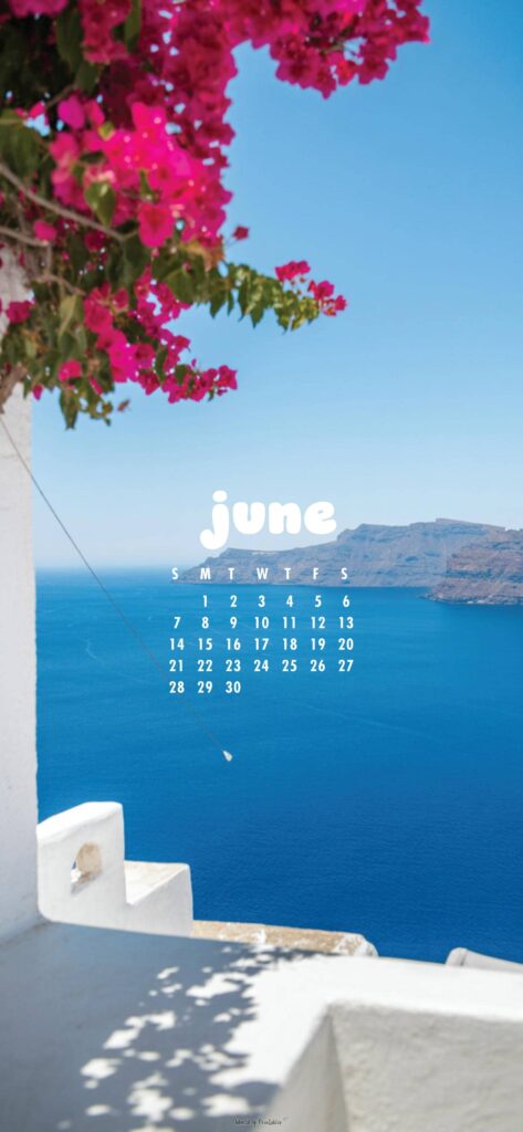 Santorini June Calendar Phone Wallpaper