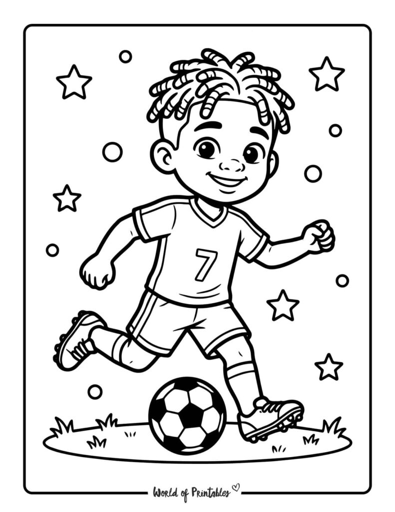 Soccer Player Kicking Ball Coloring Page