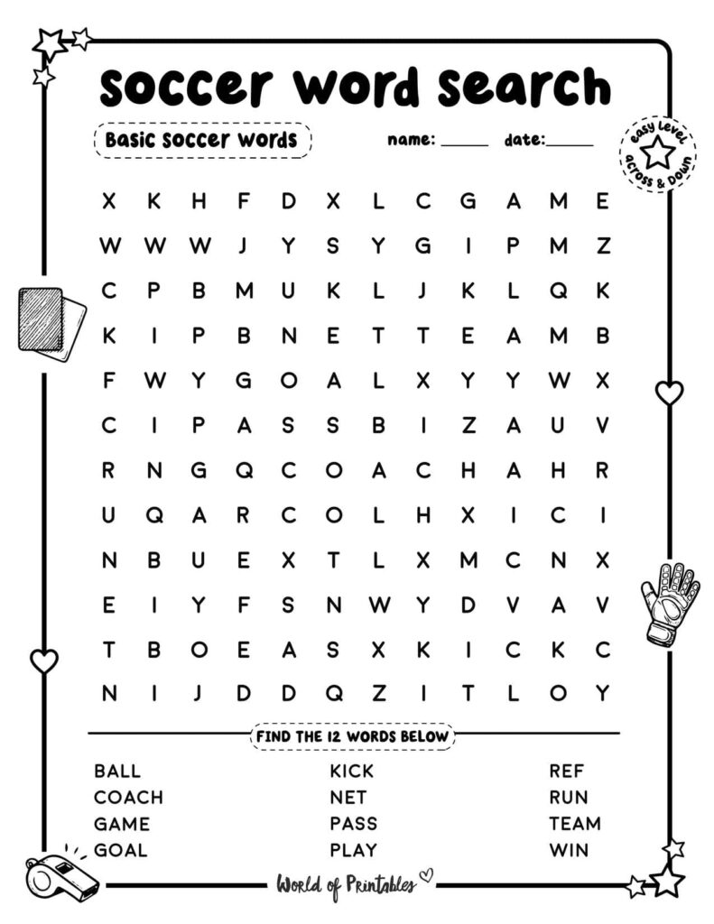 Soccer Word Search Basic Soccer Words Easy