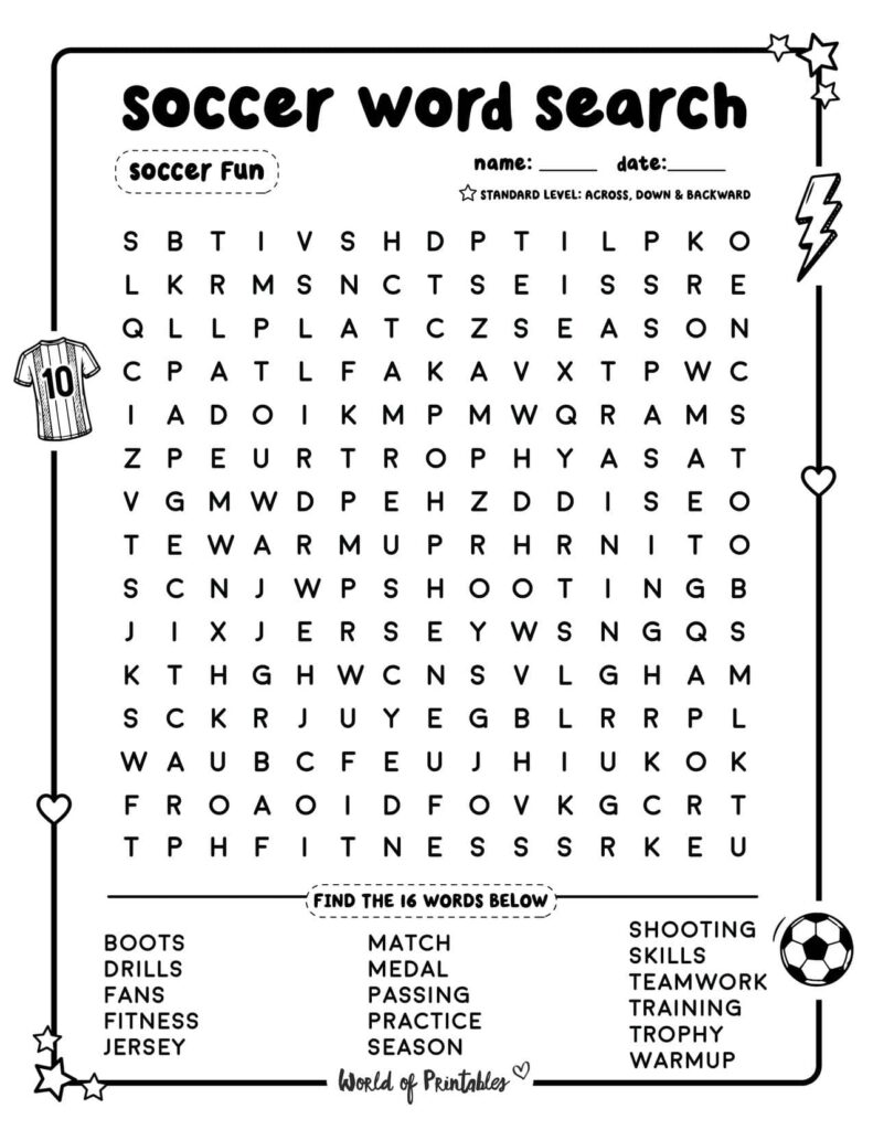 Soccer Word Search Soccer Fun Standard Level