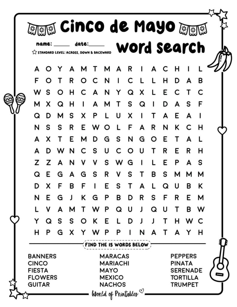 Standard Difficulty Cinco de Mayo Word Search