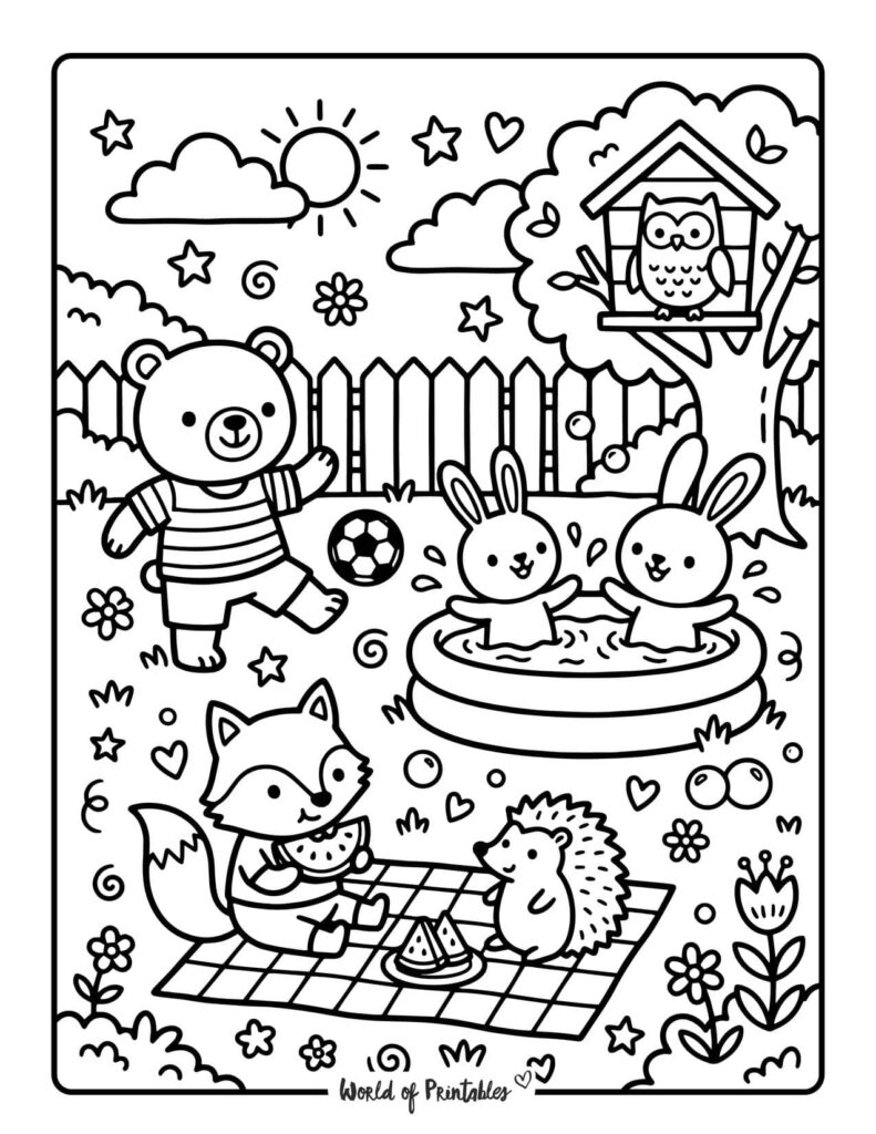 Summer Backyard Fun Coloring Page