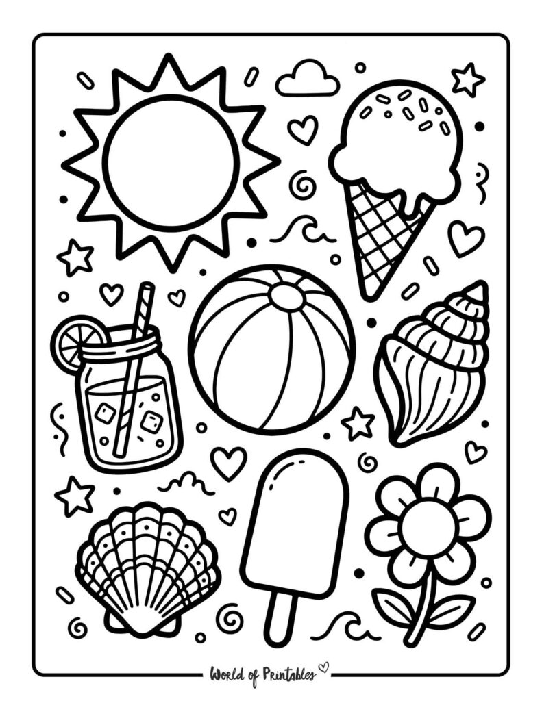 Summer Doodle Coloring Page
