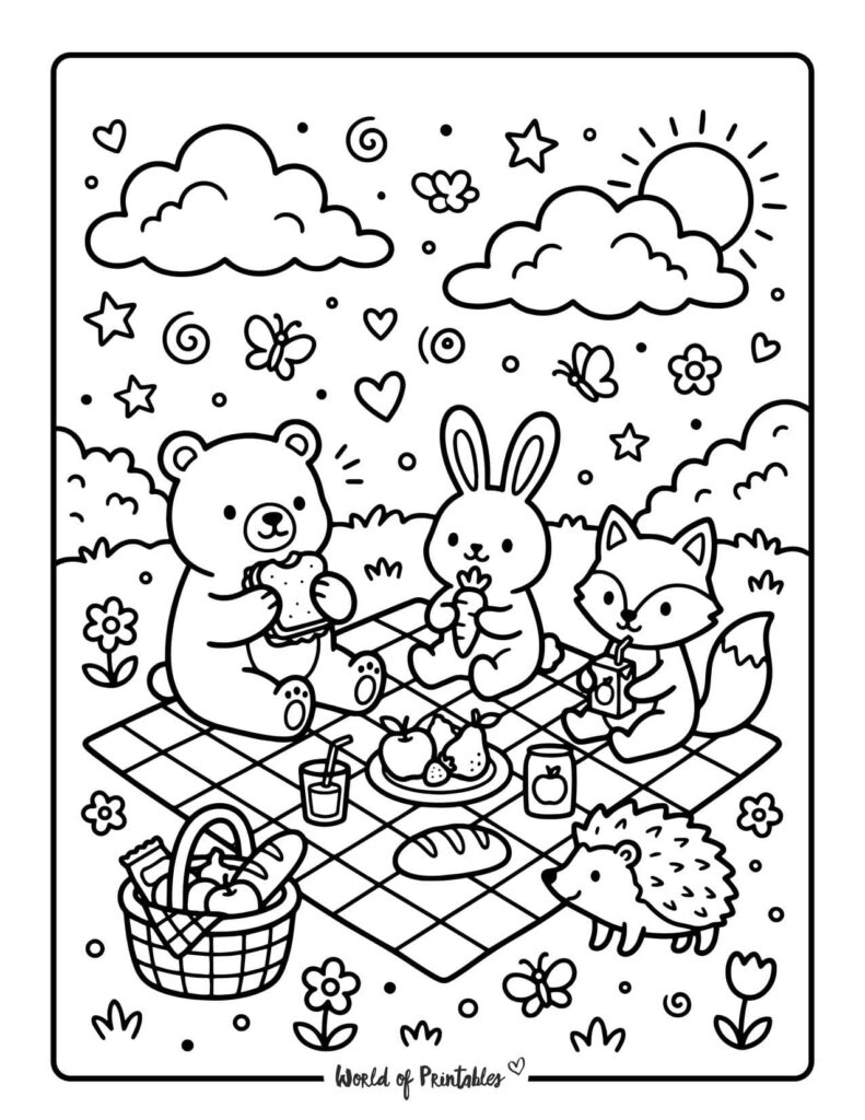 Summer Picnic Coloring Page