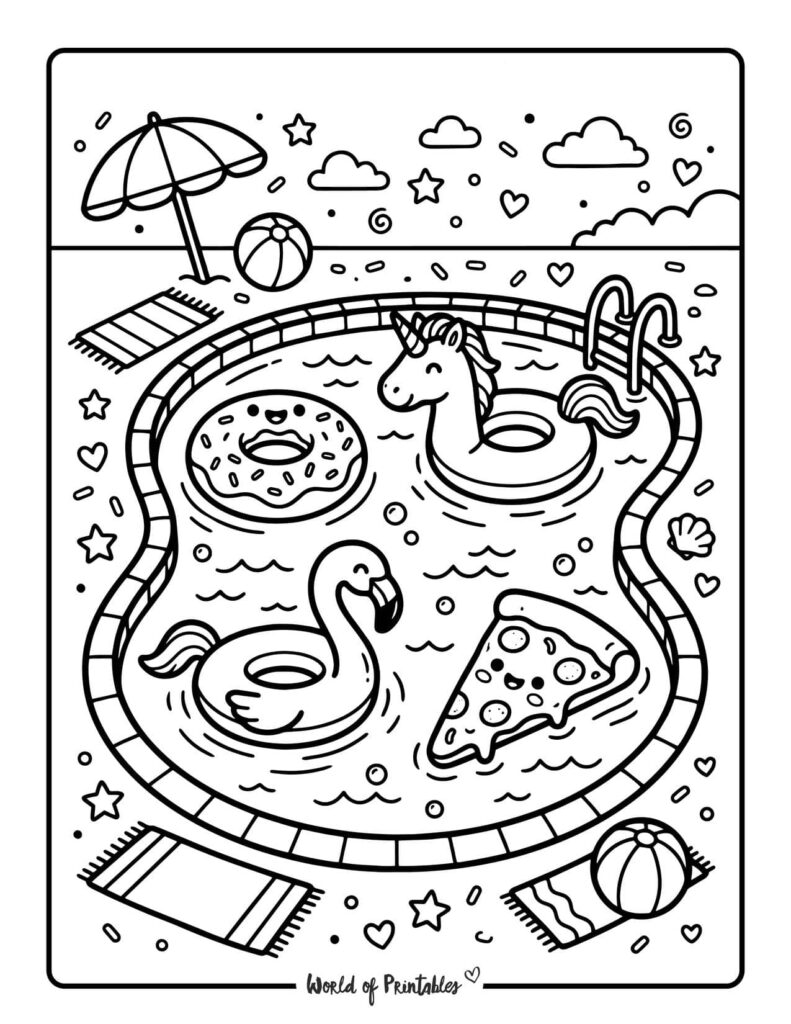 Summer Pool Party Coloring Page