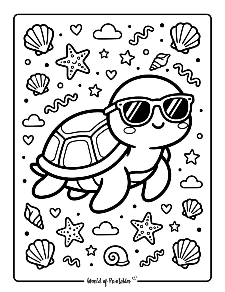 Summer Turtle Coloring Page