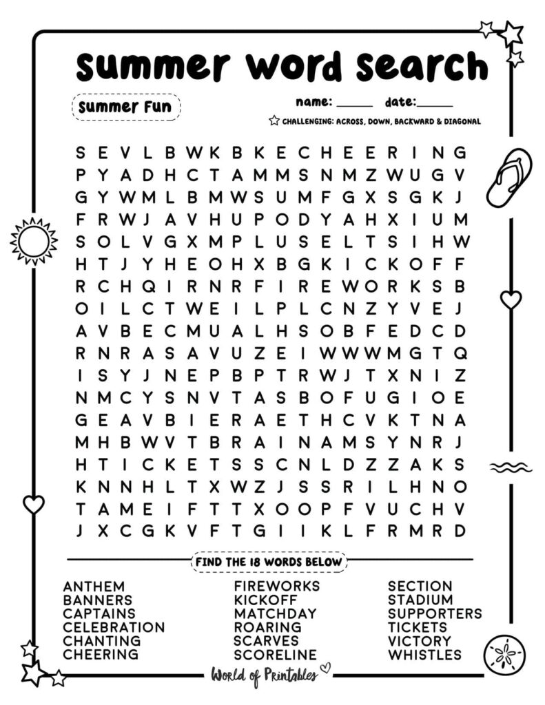 Summer Word Search Summer Fun Challenging Level