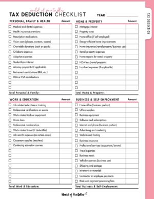 Tax Write Off Checklist.pdf Free Tax Deduction Checklist Printable - World of Printables