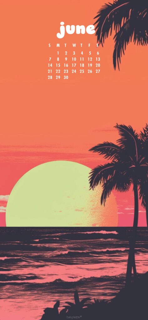 Tropical Sunset June Calendar Phone Wallpaper