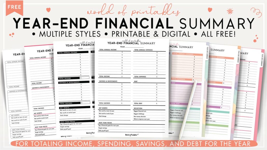 Free Year-End Financial Summary Printable - World of Printables