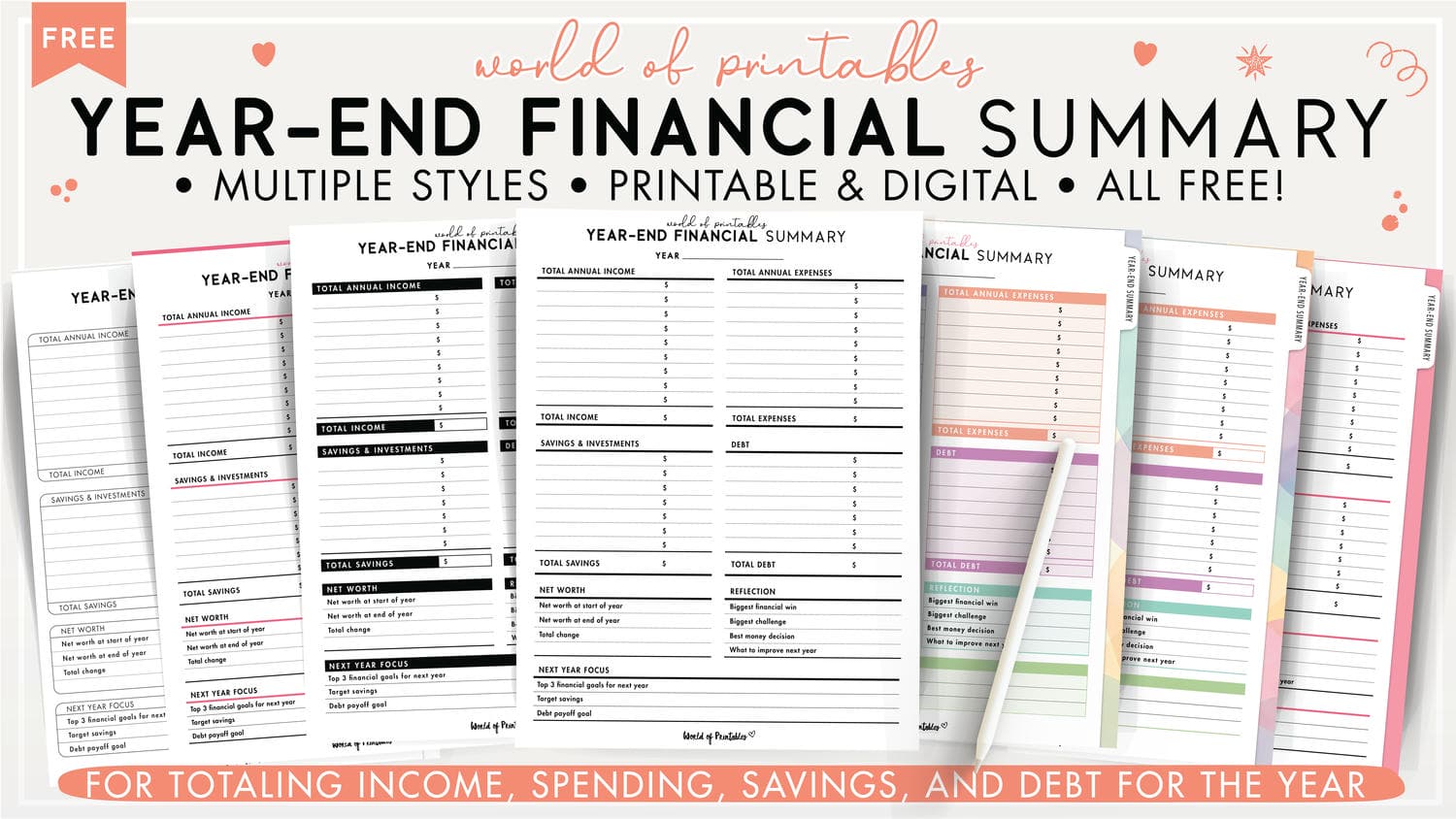 Free YearEnd Financial Summary Printable World of Printables