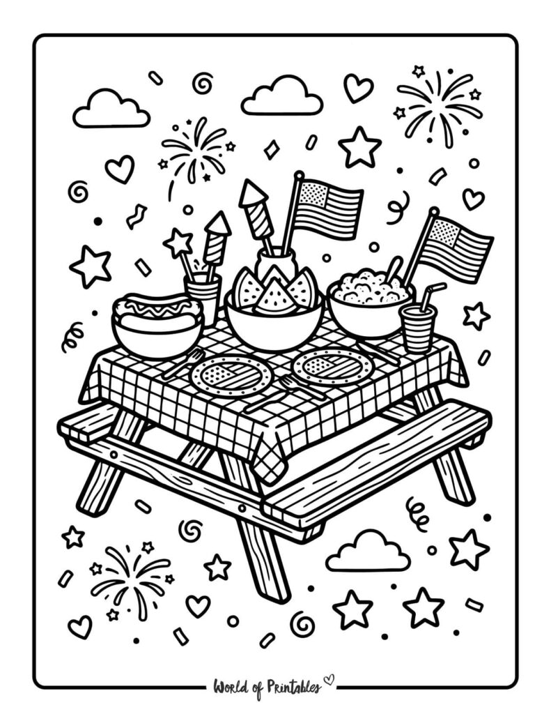 4th Of July Picnic Table Coloring Page
