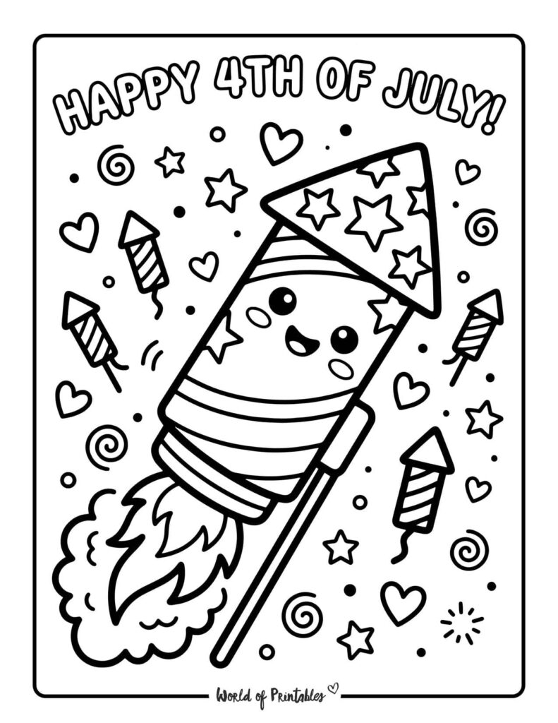 4th Of July Rocket Firework Coloring Page