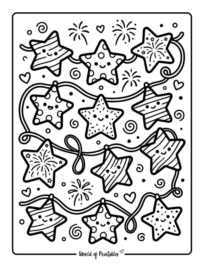 4th Of July Star Garland Coloring Page