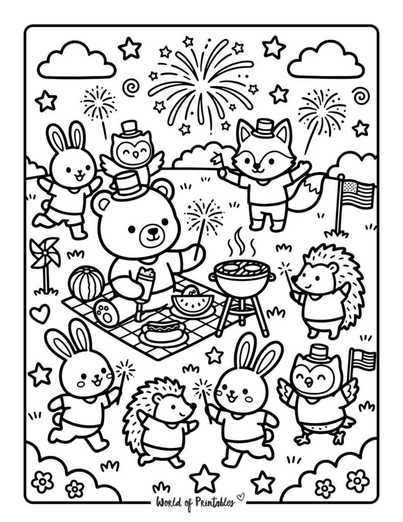 Backyard 4th Of July Party Coloring Page
