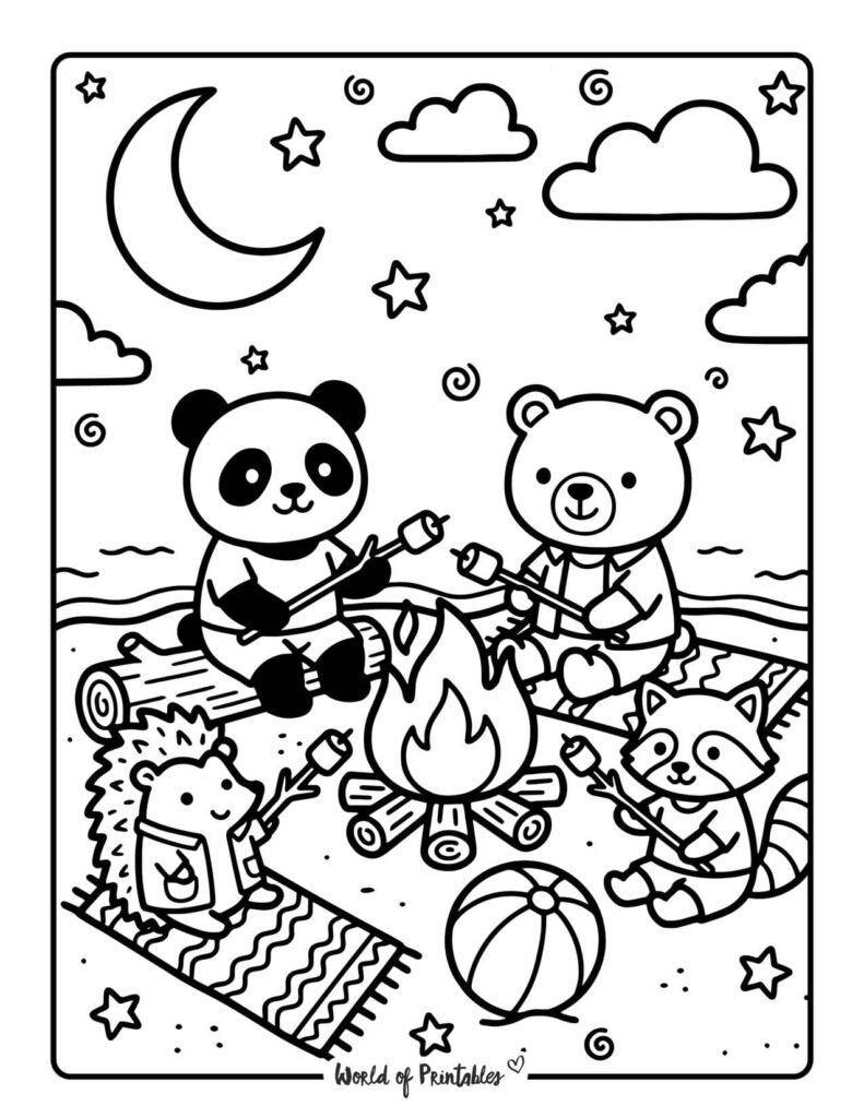 Beach Campfire Coloring Page
