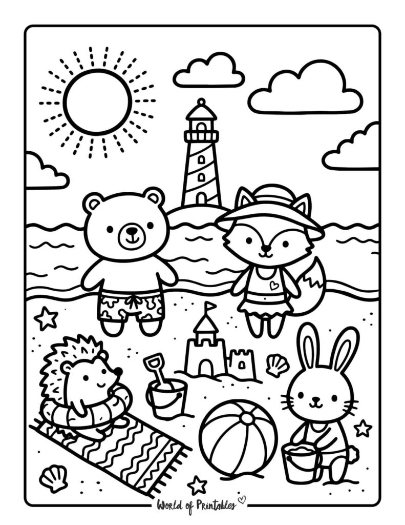 Beach Day Scene Coloring Page