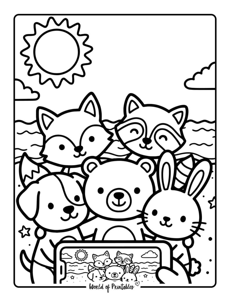 Beach Friends Selfie Coloring Page