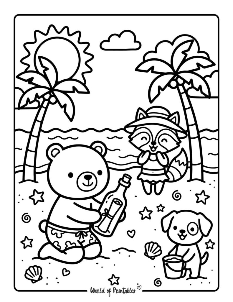 Beach Message In A Bottle Coloring Page