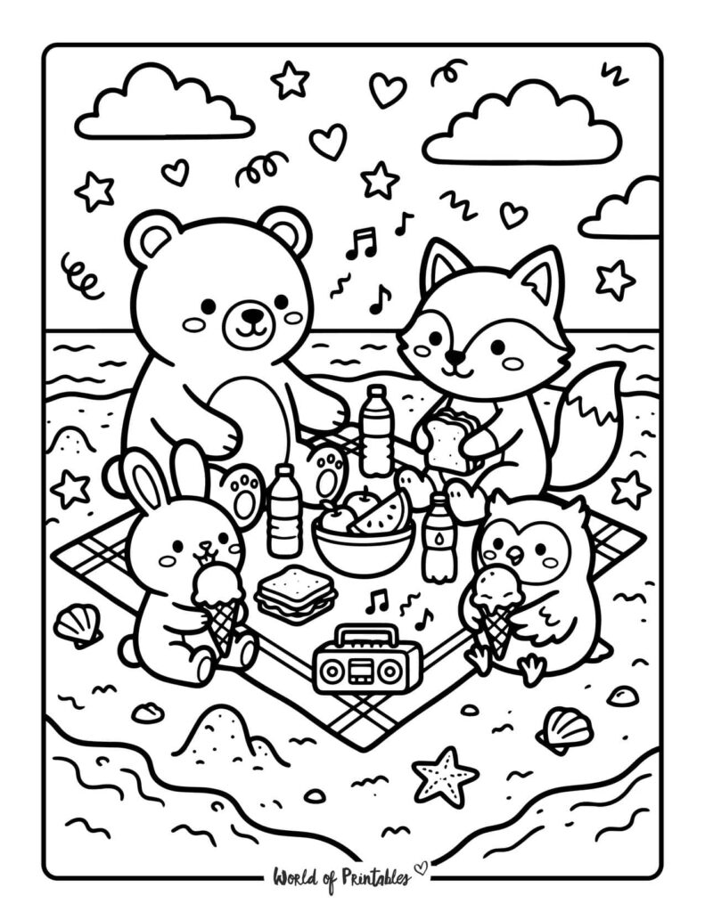 Beach Picnic Coloring Page