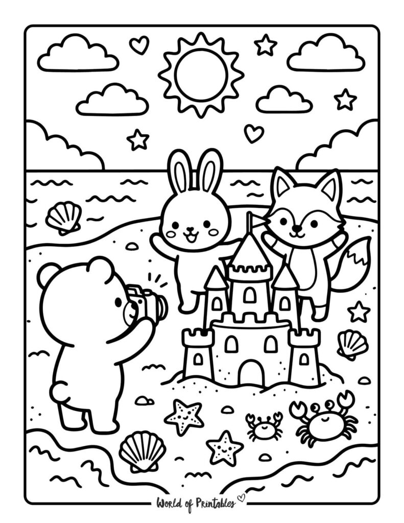 Beach Sandcastle Photo Coloring Page