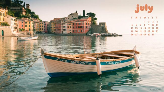 Boat July Calendar Wallpaper Desktop