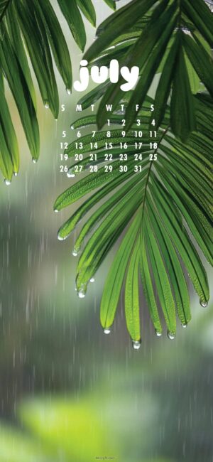 Botanical July Calendar Wallpaper Phone