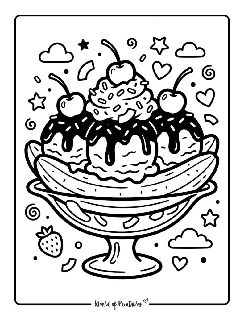 Chocolate Banana Split Coloring Page