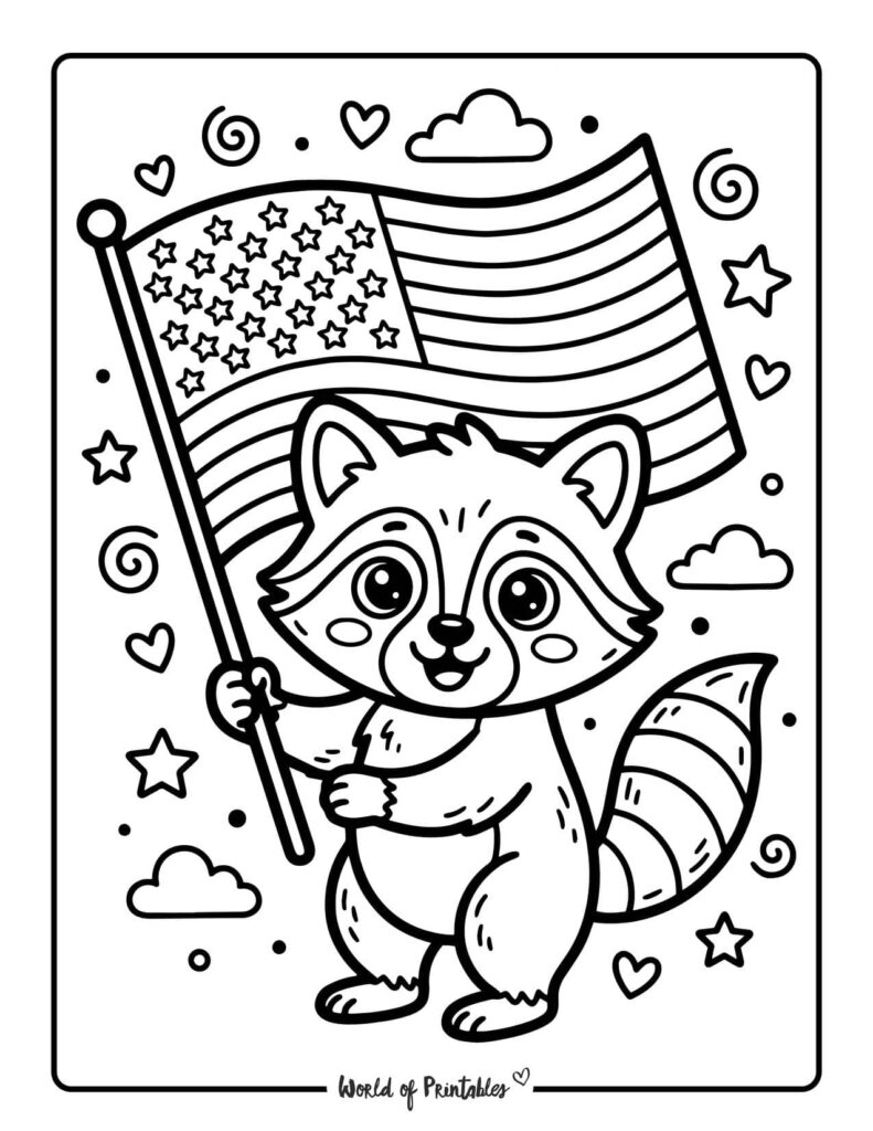 Cute Animal Waving Flag Coloring Page