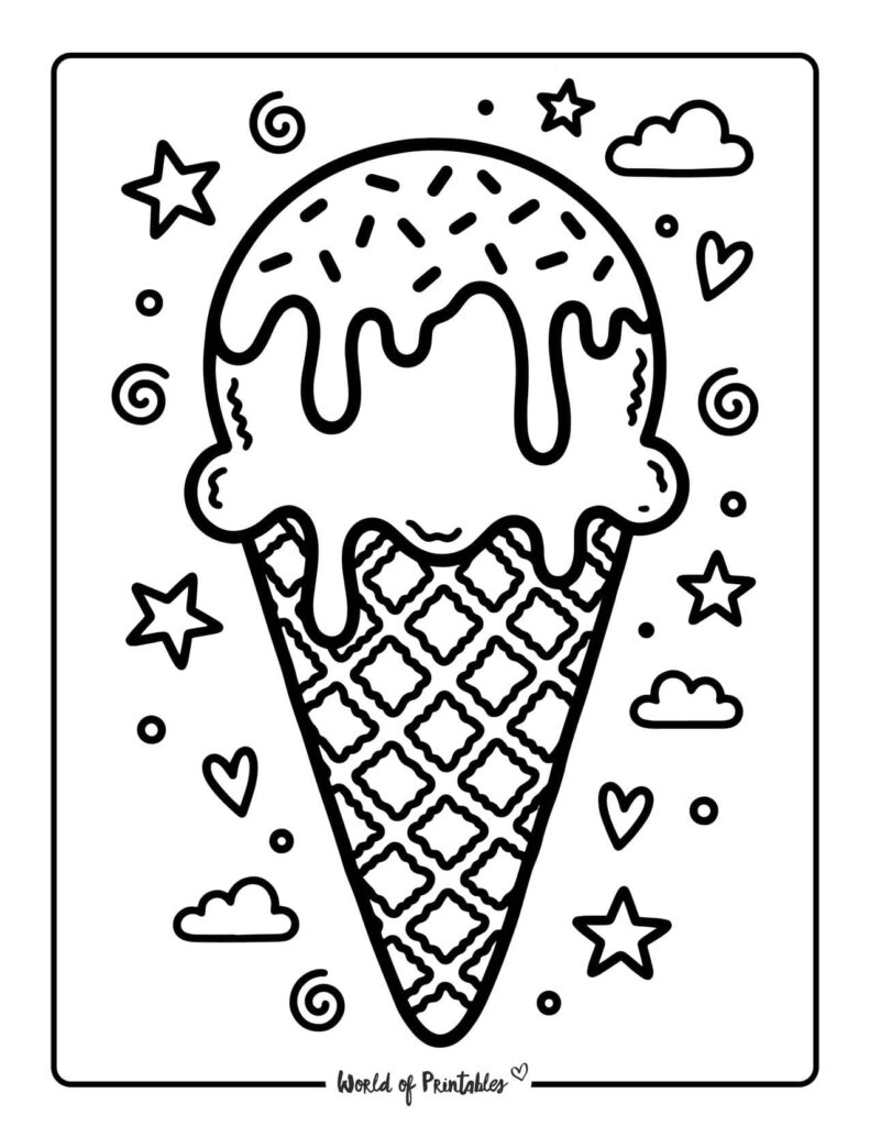Dripping Ice Cream Cone Coloring Page