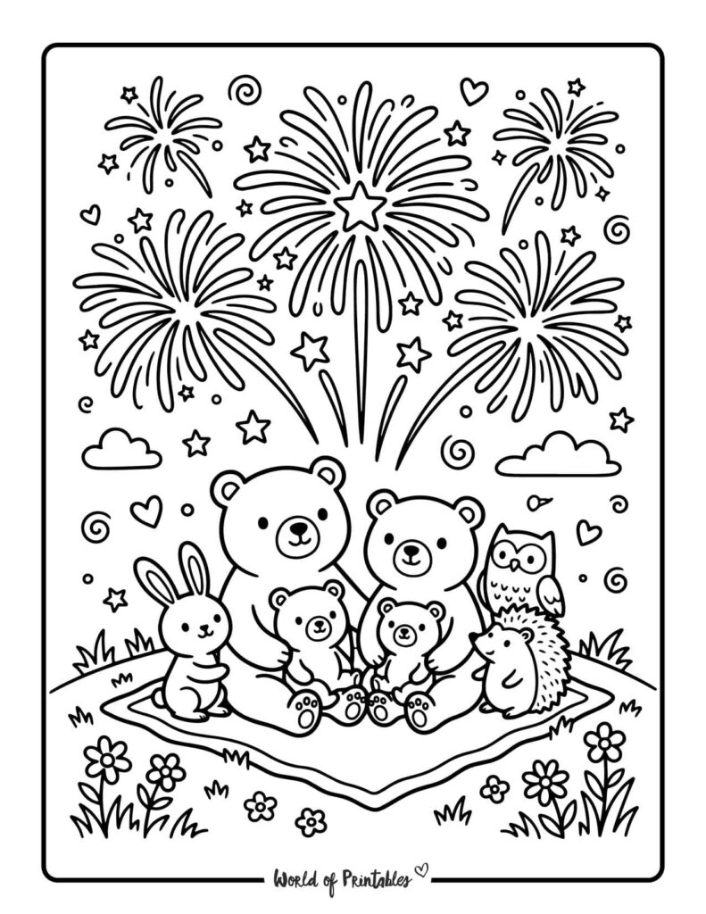 Family Watching Fireworks Coloring Page