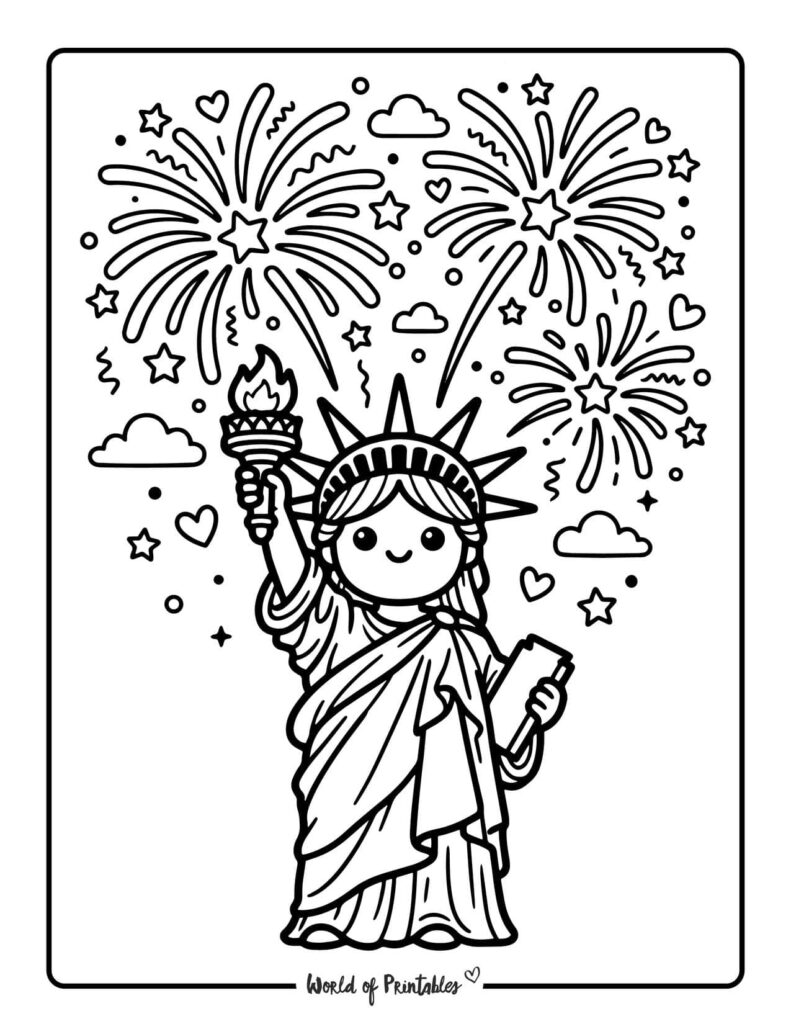 Fireworks Over The Statue Of Liberty Coloring Page