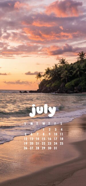 Golden Beach July Calendar Wallpaper for Phone