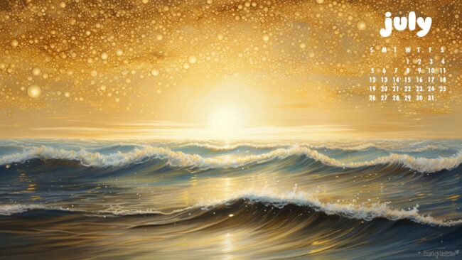 Golden Ocean July Calendar Wallpaper Desktop