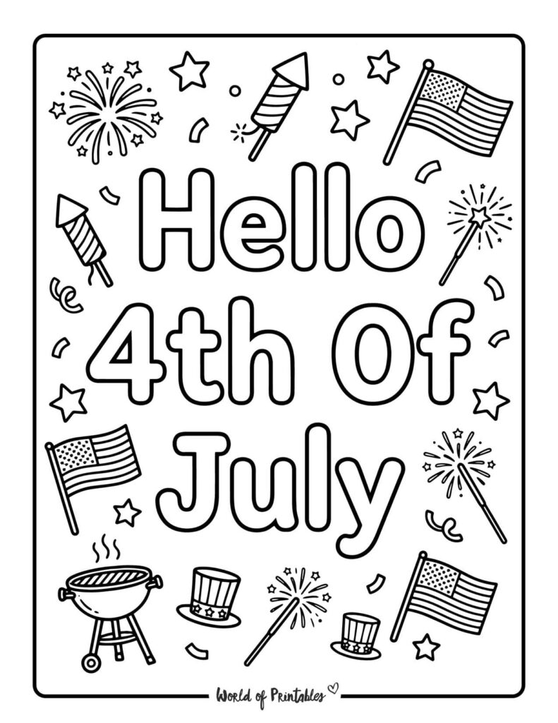 Hello 4th Of July Coloring Page