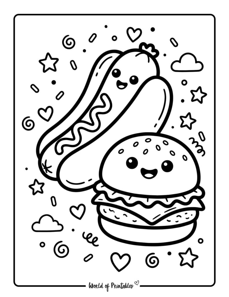 Hot Dog And Burger Coloring Page
