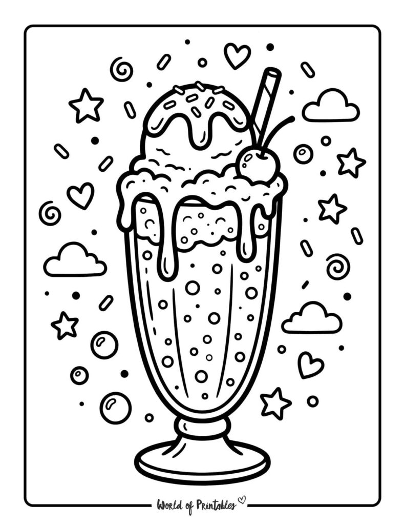 Ice Cream Float Coloring Page